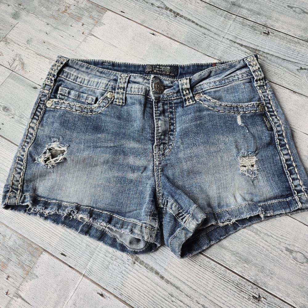 Silver Jeans Blue Distressed Jean Shorts